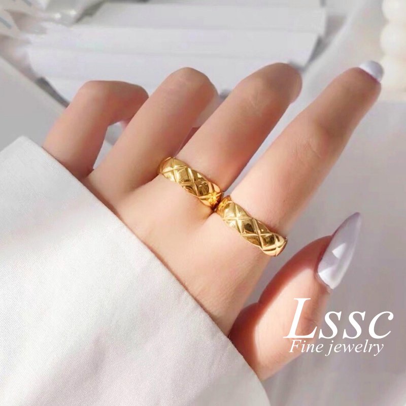 Cincin Titanium Wanita Emas 18K Elegan Cantik Anti Karat Perhiasan Korea Fashion Aksesoris Pasangan