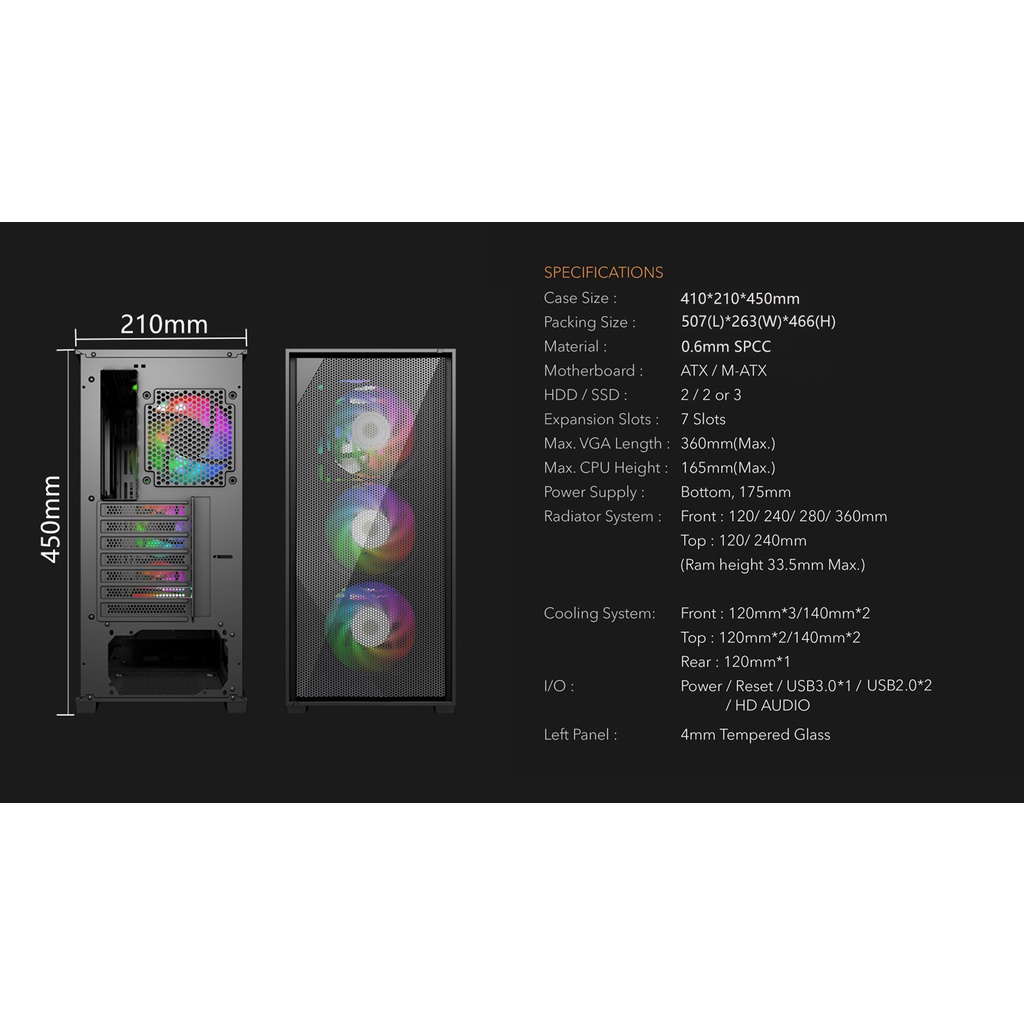 Casing VenomRX Vecna + 3 Fan ARGB Casing PC Gaming
