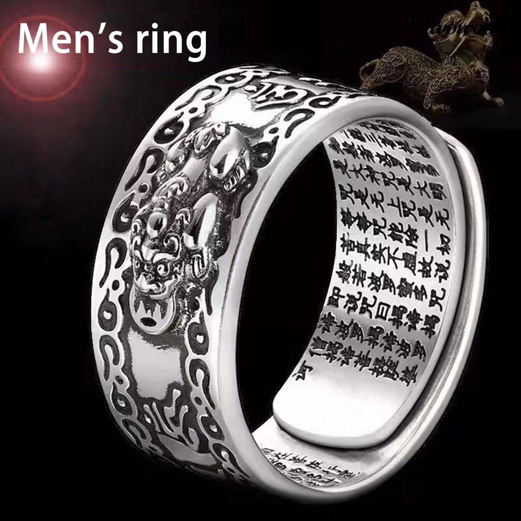 Cincin Hypoallergenic Adjustable Desain Hewan Mistis Cina Gaya Retro Untuk Pria