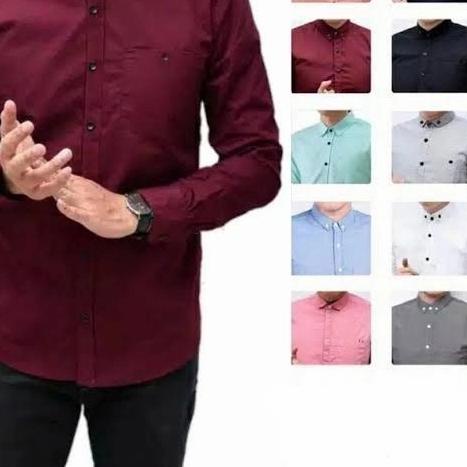 KEMEJA POLOS PRIA LENGAN PANJANG KEMEJA HITAM POLOS PRIA kemeja putih - Abu-abu, XL
