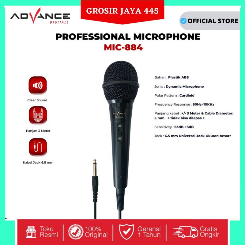 Advance MIC884 Dengan Kabel Mikrofon Dynamic Microphone Mic Karaoke Profesional Microphone / Mik Mikrofon Mikrophone