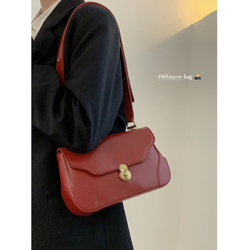 Suhao red bag womens 2022 new trendi fashion retro armpit bag tas komuter bahu all-match ins messenger bag