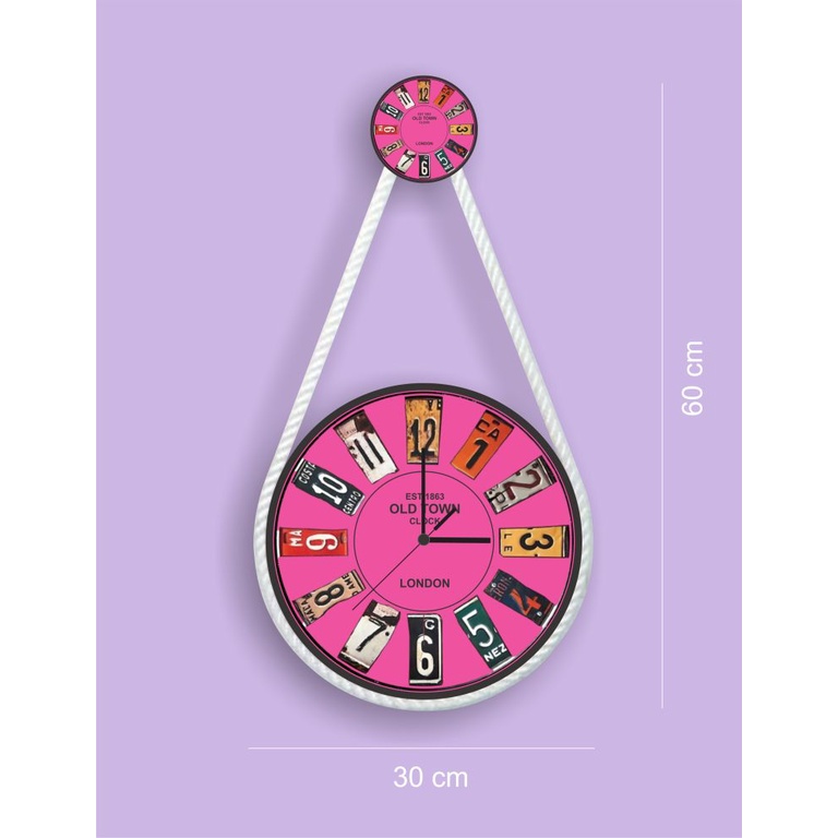 Jam Dinding Kayu / Wall clock Shaby Scandinavian Tali Gantung  - Retro French Pink
