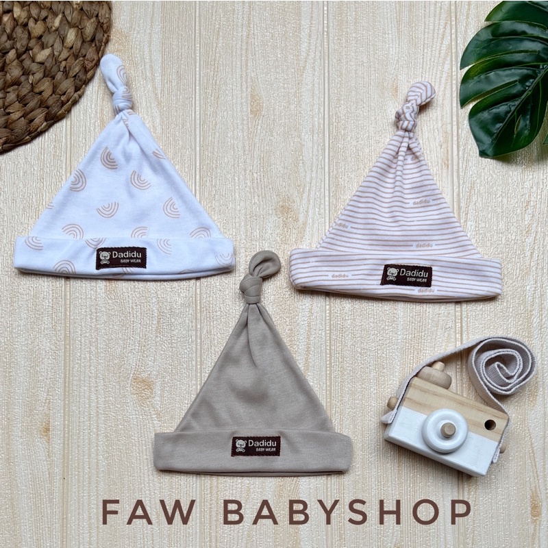 Serian Coklat Susu DADIDU - 3 PCS TOPI KUPLUK Bayi Baru Lahir Topi Bayi 0 - 3 Bulan  COKLAT SUSU coksu SERIES