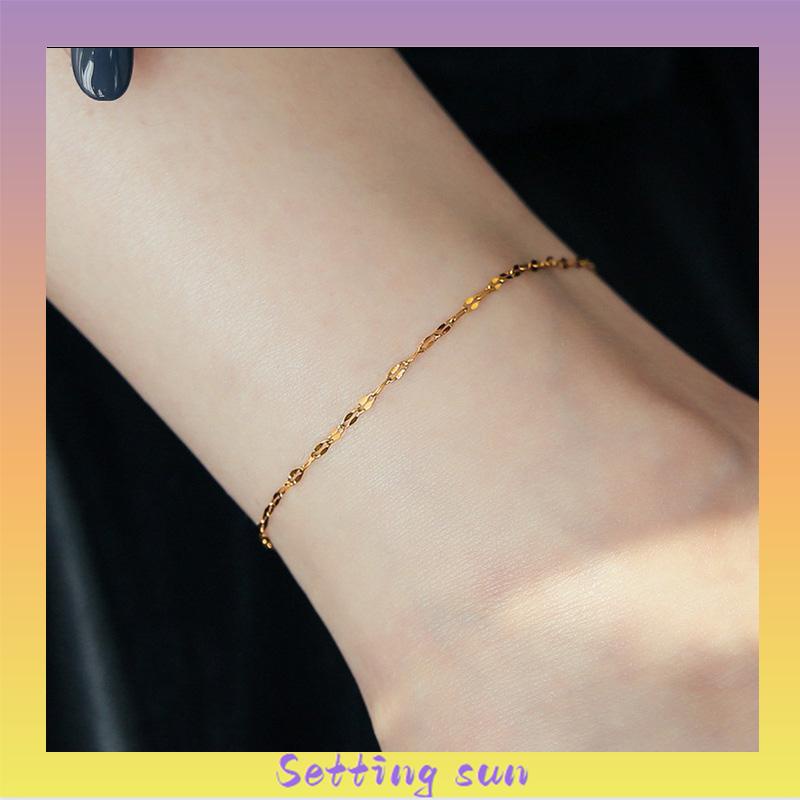 Anklet Emas 18K Wanita Titanium Steel Fairy Sederhana Tidak Memudar Rantai Tipis TN