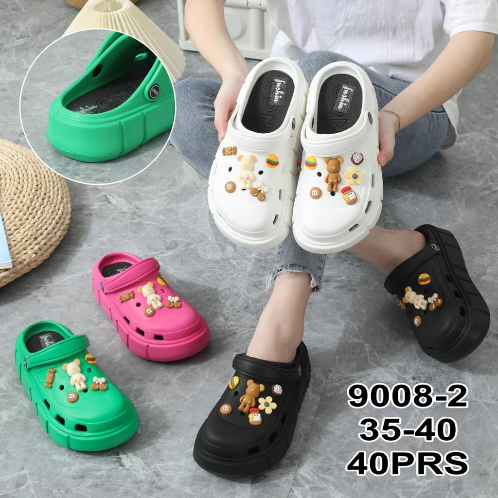 Sandal Wanita EVA Baim Crocs Kaws &amp; Smile Bear Rubber Classic Platform Slip On Korean Import Winola Collection 9008+33