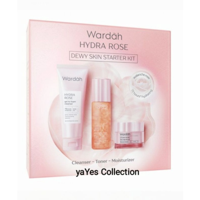 Wardah Hydra Rose PAKET Dewy Skin Starter KIT isi 3 Cleanser Toner Moisturizer