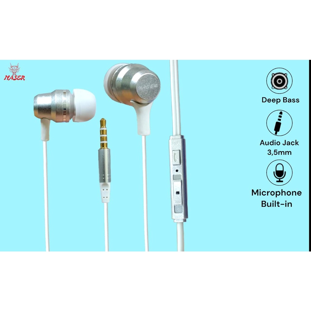 HANDSFREE NASER GREAT BASS/headset/Earphone 3.5mm GREAT BASS-High Quality/PRODUK ORIGINAL