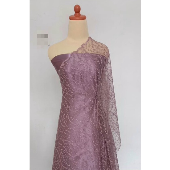SETENGAH METER Kain Brukat Tile Prancis Premium Bahan Kebaya Motif Akar Daun - Rich Lilac ( HARGA PER 50cm KAIN )