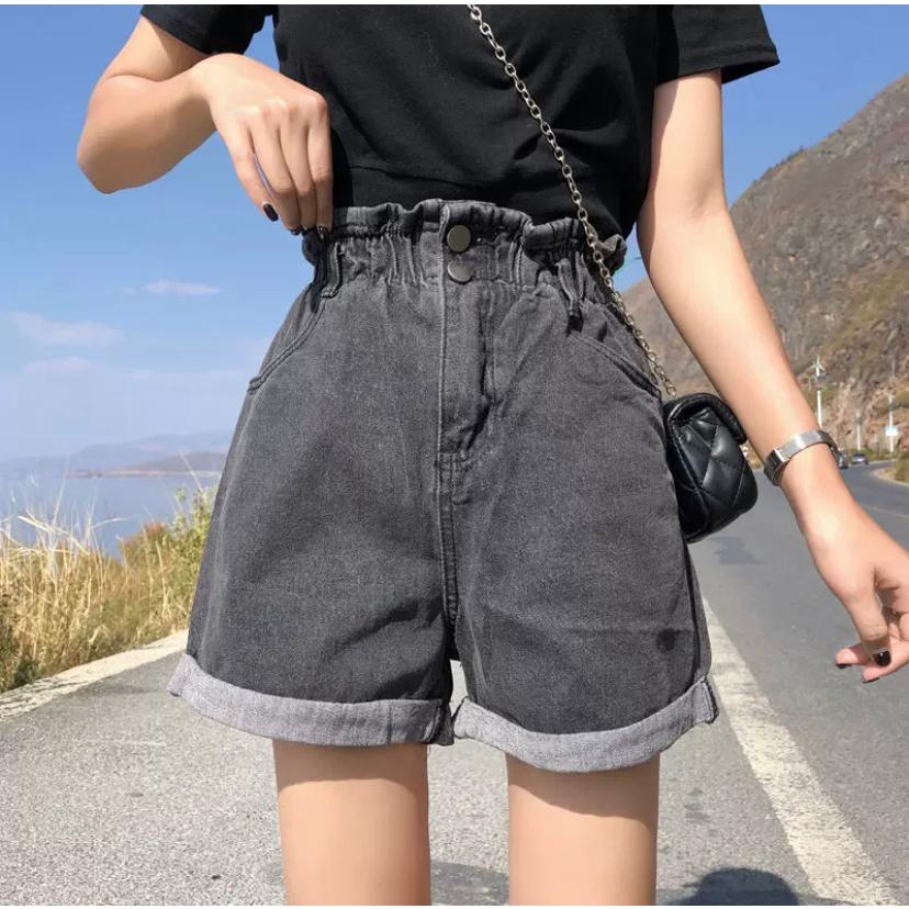 BEARYJEANS Celana Pendek Wanita Jeans Karet Highwaist Hot Pants Jeans Wanita - BJ049