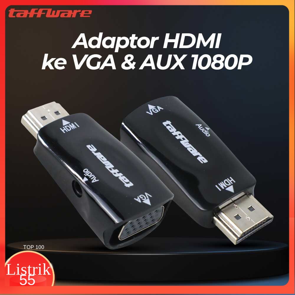 Taffware Adaptor HDMI ke VGA &amp; AUX 1080P - S-PC-0389