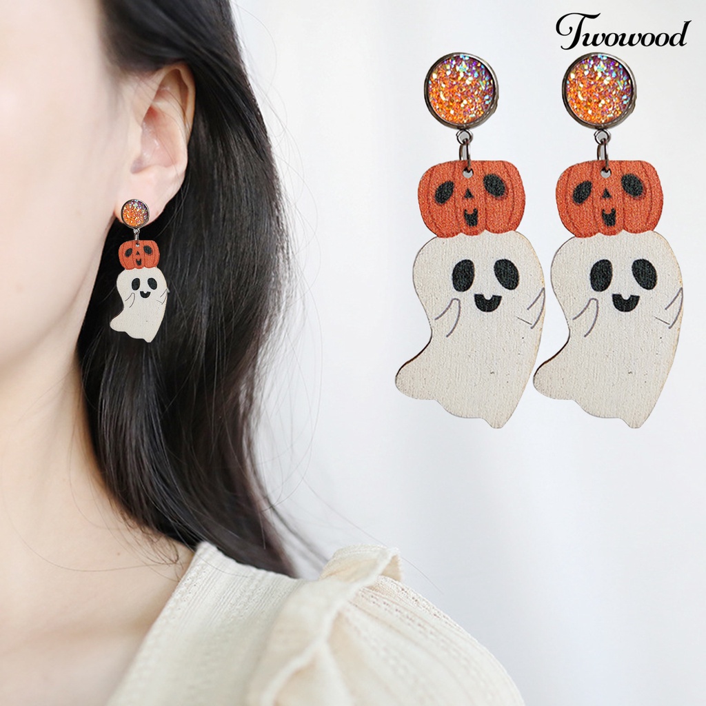 1 Pasang Anting Desain Labu Halloween Untuk Dekorasi Pesta