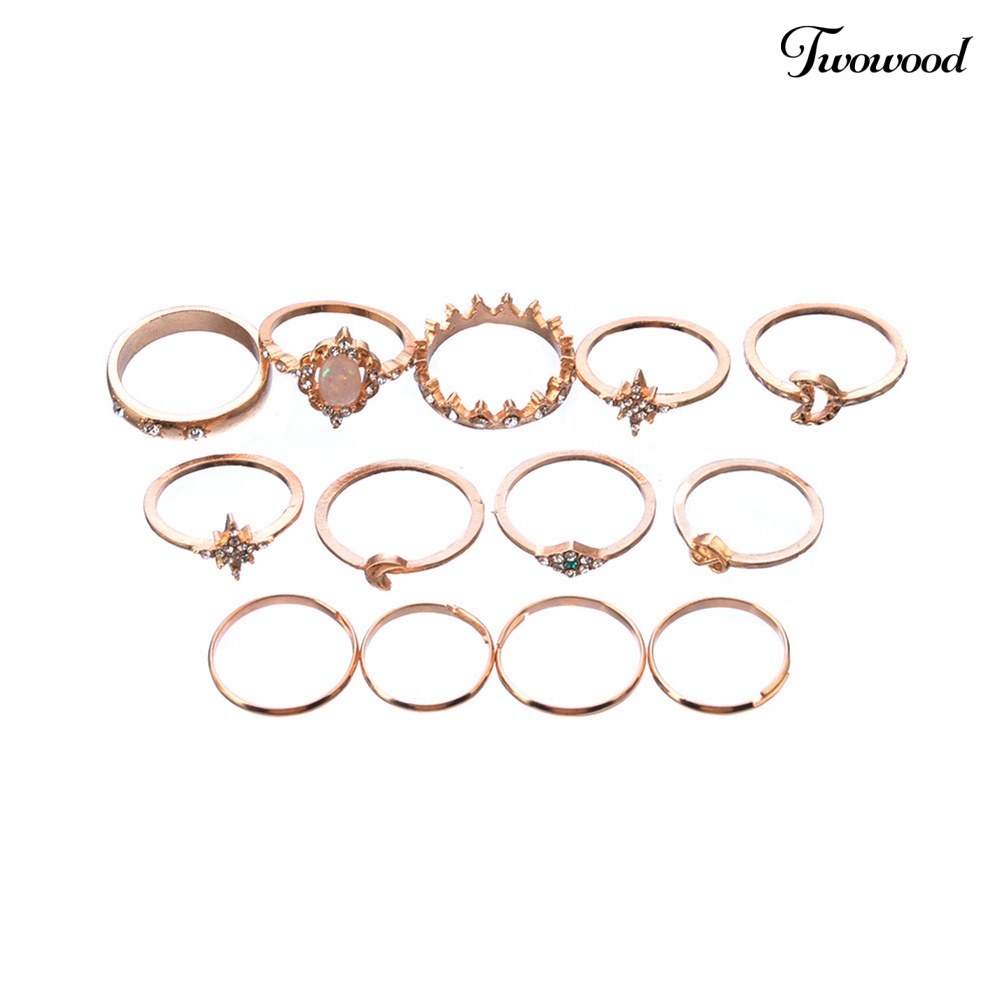 13pcs / Set Cincin Knuckle Midi Bentuk Bulan Bintang Mahkota Opal Tiruan Gaya Boho Untuk Wanita