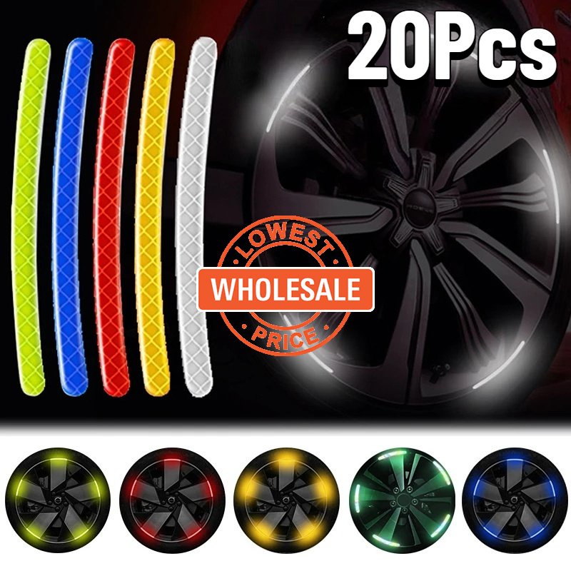 20pcs Stiker Strip Reflektif Warna-Warni Untuk Hub Roda Mobil / Motor