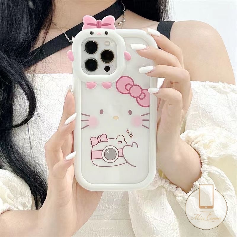 Realme9 9Pro+8I 7c33 C15 C25Y C31 C3 8kartun Hello Kitty Case Realme C30 C25 C11 C25s C35 C21Y 5 6i 9i 5s 5 7i C21 C2 C1 C1 C17 Kartun Lucu 3D Bow Little Monster Lens Lembut Sarung Cover Sarung