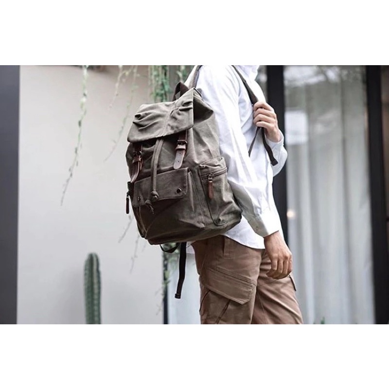 Tas Ransel Backpack Canvas Mix Kulit Vintage Casual - Amoka gen 3 – Langford