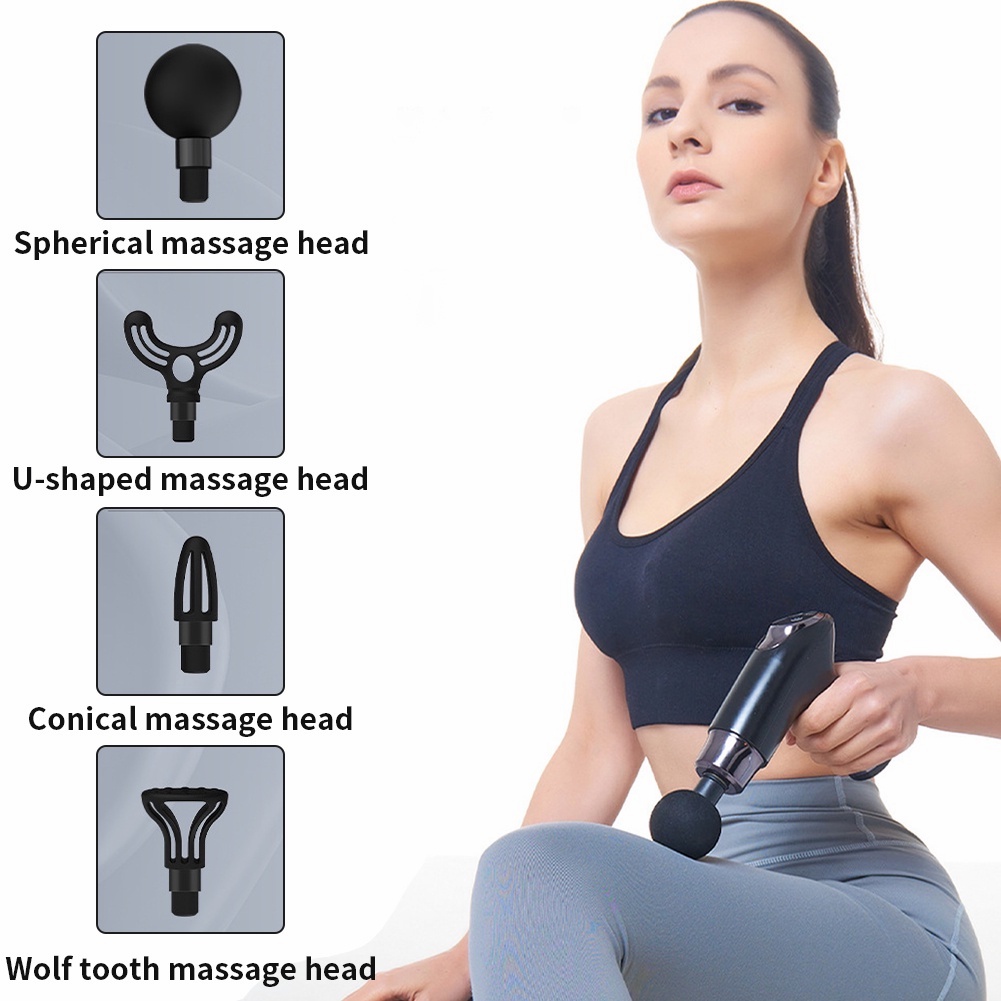 Alat Pijat Massage Gun Fascia Gun 4 Kepala 12 Tampilan LED Kecepatan Type-C Charging 1500mAh Deep Tissue Muscle Massage