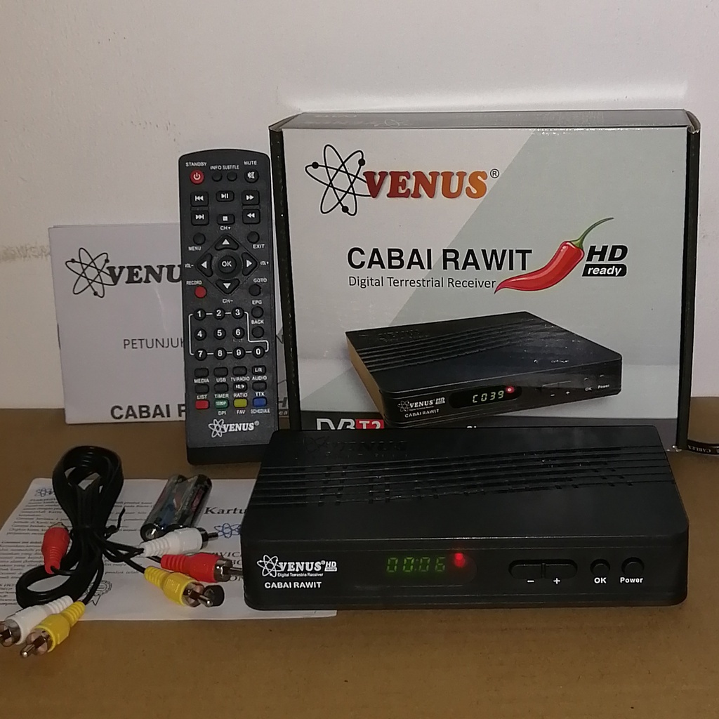 Set Top Box DVBT2 Venus Cabai Rawit Digital STB Receiver Antena UHF TV Digital