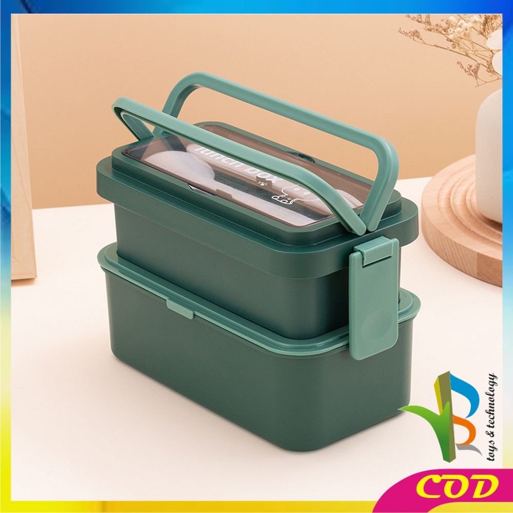 RB-C740 Kotak Tempat Makan Lunchbox Bekal 2 Susun Free Sendok Garpu / Rantang Bento Makan Siang Anak Anti Tumpah