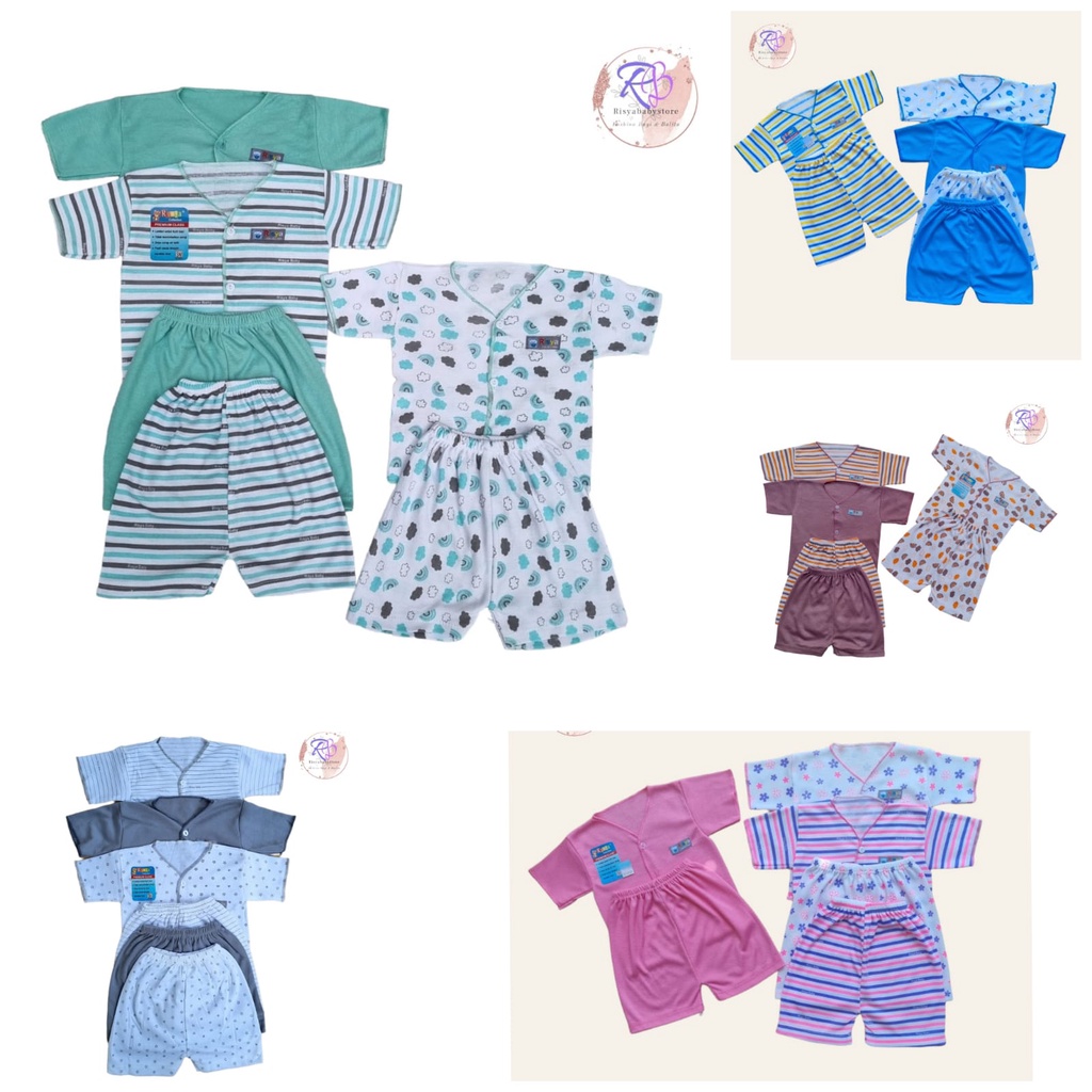 6 pcs / 3 stel baju bayi lengan pendek SNI variasi lengkap 3 stel baju bayi lengan pendek newborn 3 pcs baju bayi lengan pendek