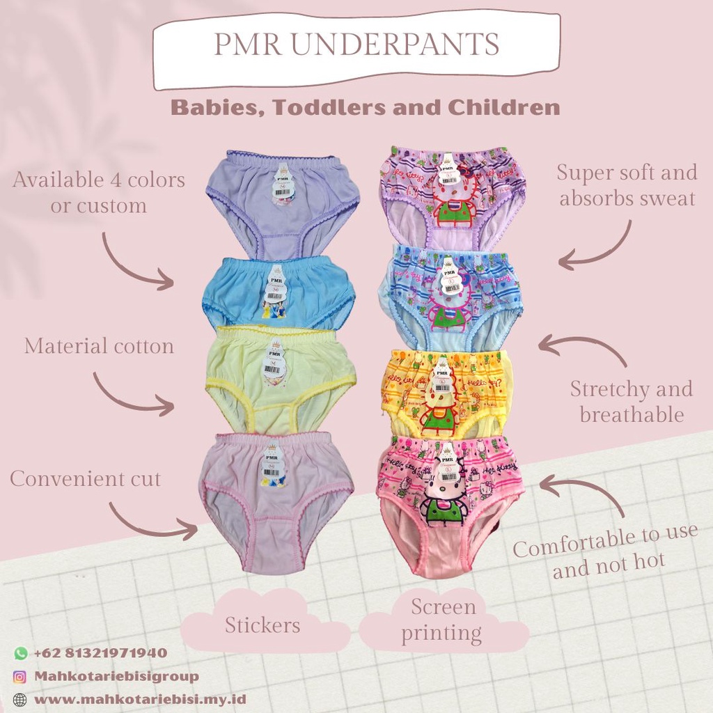 PMR Prameswari Celana Dalam Anak Perempuan Sablon 12pcs