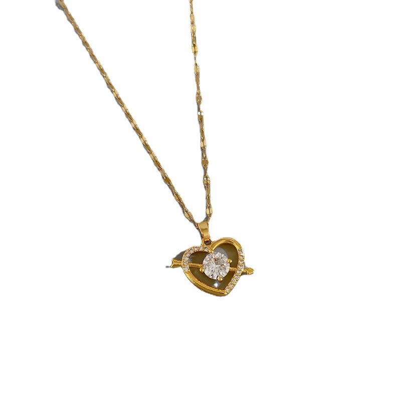Kalung Rantai Bahan Titanium Steel Warna Emas Aksen Berlian Bulat Besar Gaya Vintage Untuk Wanita