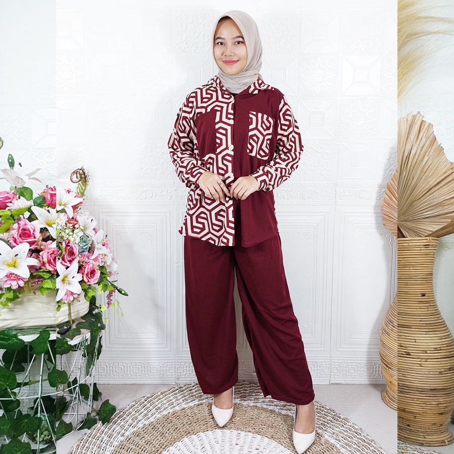 CARLINA ZARASET KEMEJA DAN CELANA PANJANG SETELAN KEKINIAN WANITA FASHION CANTIK