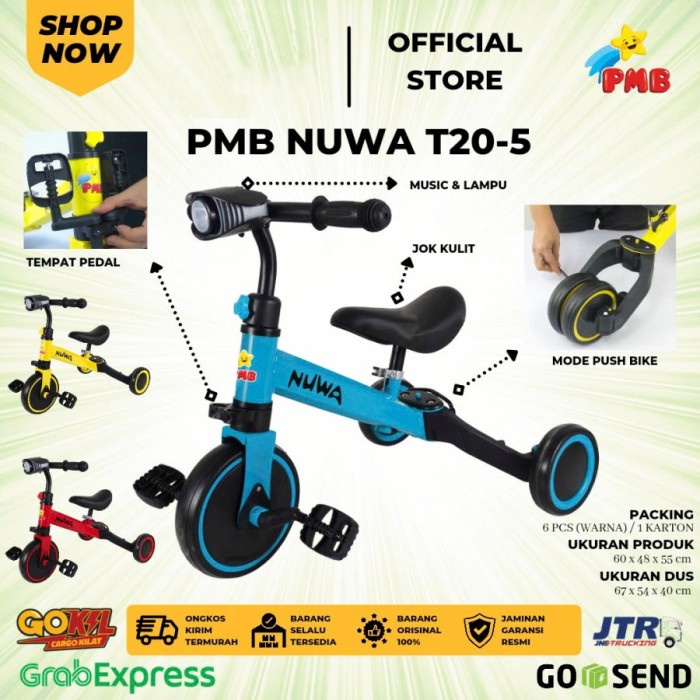 Sepeda Anak 3 Roda Balance Bike Push BIKE Tricycle 3in1 PMB NUWA T20-5 - Kuning