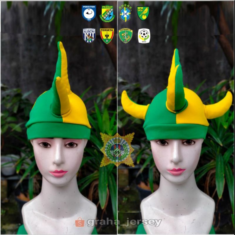 Topi TANDUK PUNK Hijau Kuning BRAZIL PERSIP PERSITER NORWICH CITY WBA PERSETA PERSEBAYA 1927 PETROKI