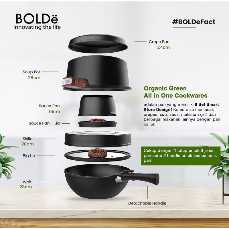 Organic Green ALL IN ONE Cookwares 9 Pcs  Original Bolde