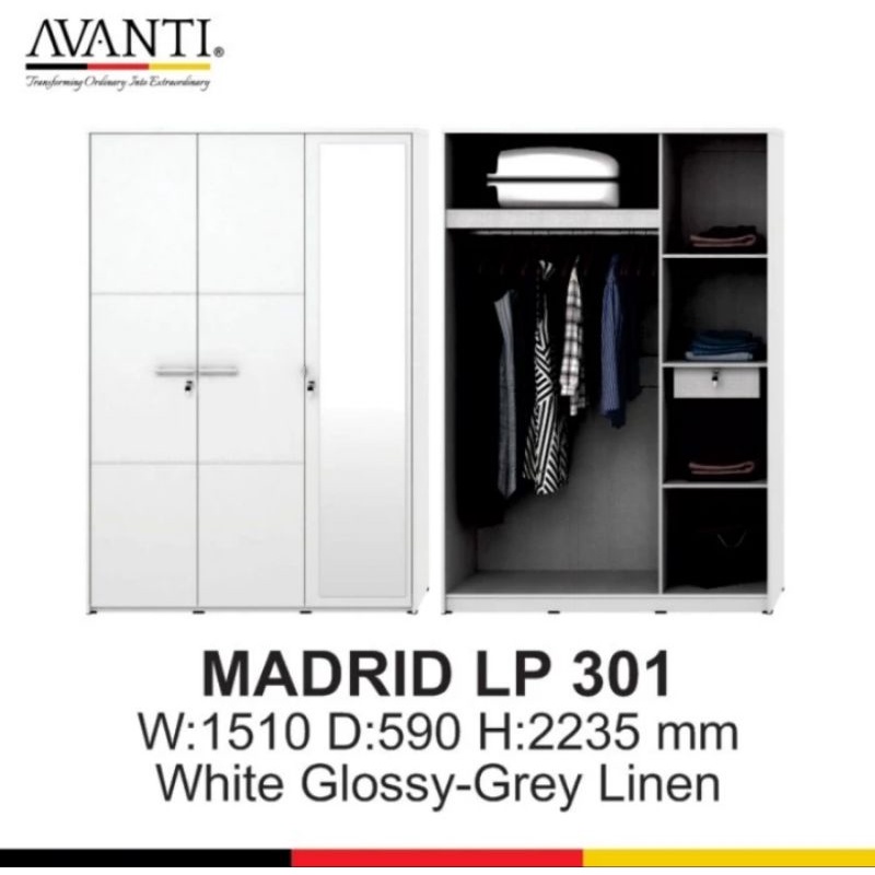 lemari baju lemari pakaian minimalis lemari 3pintu  lemari AVANTI MADRID LP 301