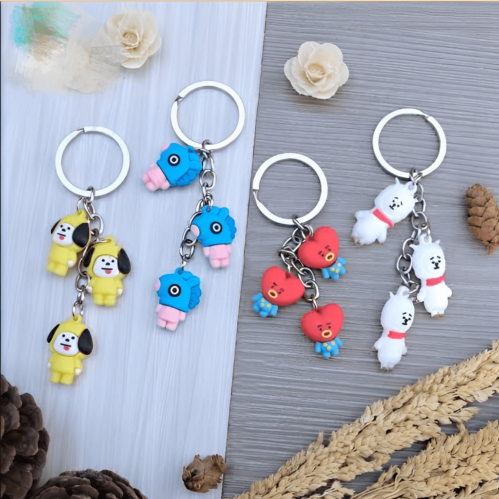 GANTUNGAN KUNCI MINI TRIPLE BTS BT21 KPOP / KEY CHAIN MINI BT21 BTS / GANTUNGAN KUNCI BTS BT21 BISA COD ( BAYAR DI RUMAH )