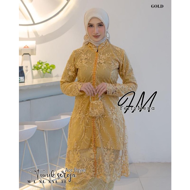 Permata Olshop / Kebaya Tunik Payet Seroja FM / Kebaya Busui / Kebaya Jumbo Modern / Kebaya Pesta Mewah / Kebaya Payet / Kebaya Tunik / Set Kebaya Rok Songket