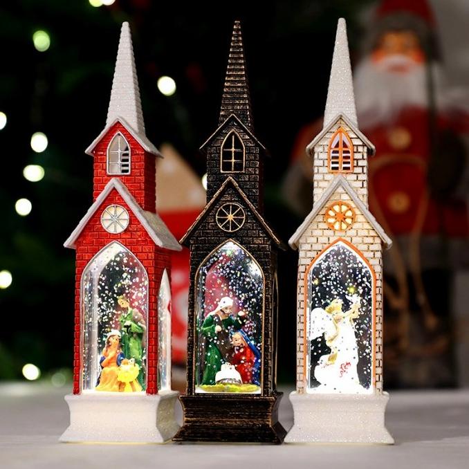 

BEST QUALITY - PAJANGAN NATAL LENTERA LED SNOWGLOBE KOTAK SALJU KADO GEREJA KATEDRAL