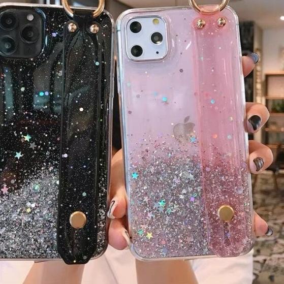 CASE GLITTER CLEAR WRIST STRAP IPHONE 12 MINI PRO MAX - 13PROMAX, PINK