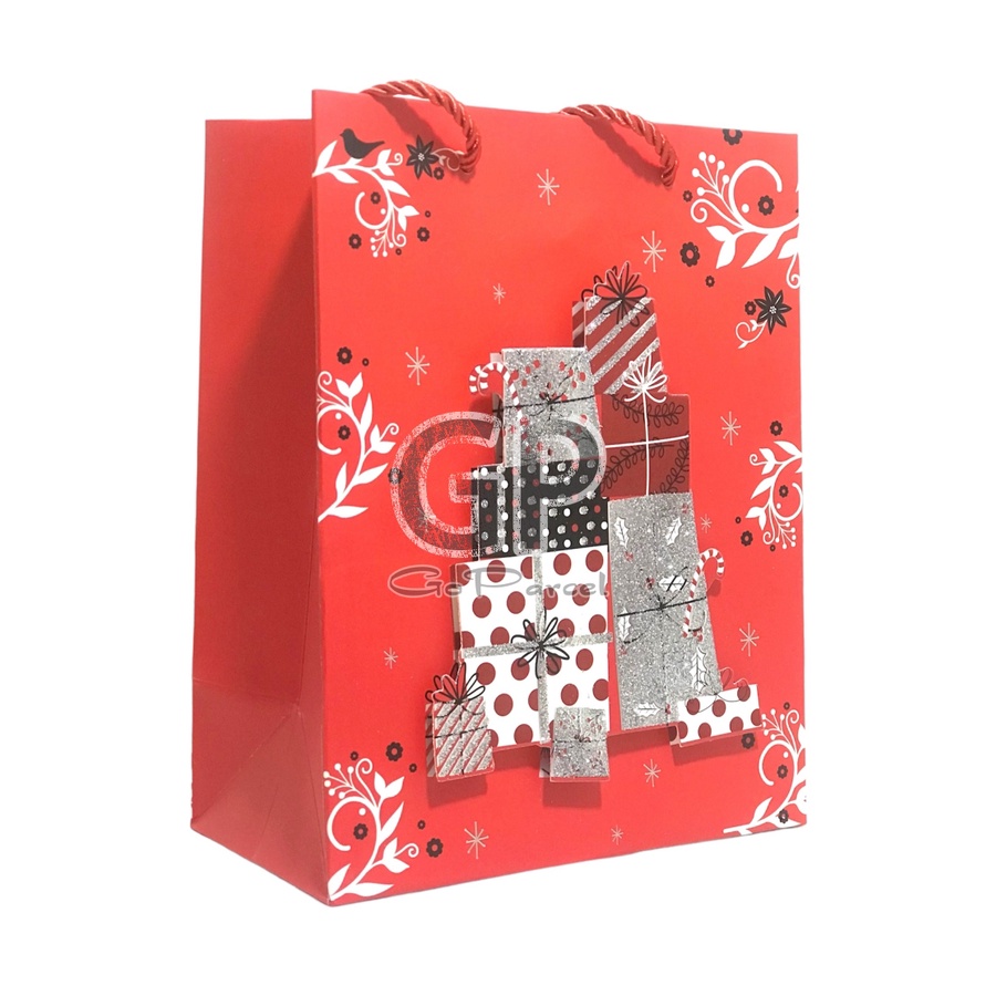 ( Ecer 1 Pc ) PAPERBAG CHRISTMAS - TAS KADO SHOPPING JINJING / SOUVENIR GOODIE BAG NATAL GLITTER