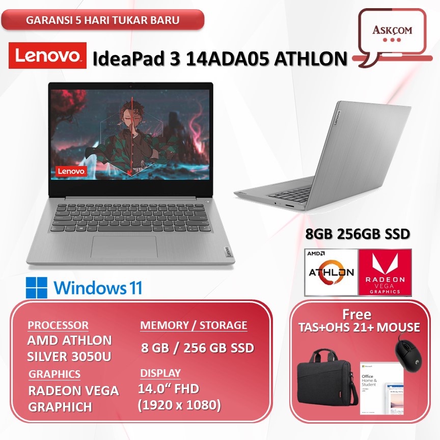 Lenovo Ideapad slim Atlon Silver 3050 8GB 256GB WIN 11 + OHS 14Inch