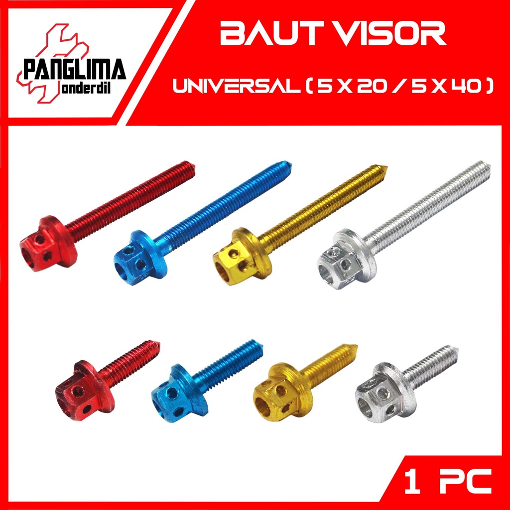 Baut Probolt Visor Pendek 5x20 Panjang 5x40 Drat Halus Universal-Untuk Semua Jenis Motor NMAX-Aerox-Lexi-Mio-PCX-Beat-Vario-ADV Baud-Windshield-Wind-Win Shield-Shild-Sil Merah-Silver-Biru-Kuning