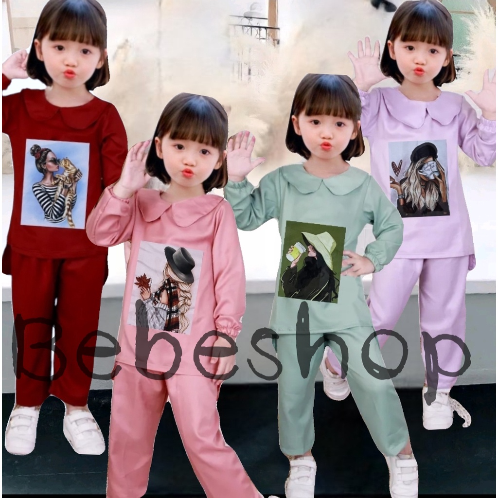 Baju slebew anak perempuan motif kartun usia 3 sampai 12 tahun