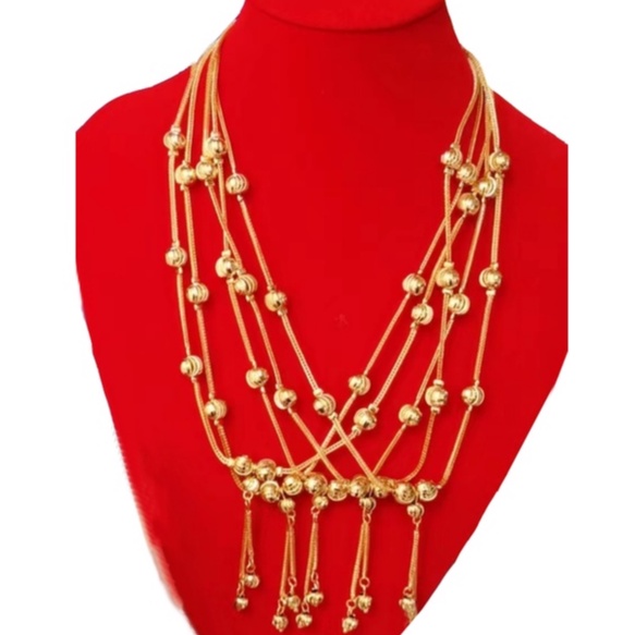 Kalung Xuping Biji Bola Lapis Emas 24k Perhiasan Fashion W34/35/36 (Panjang 60-70CM)