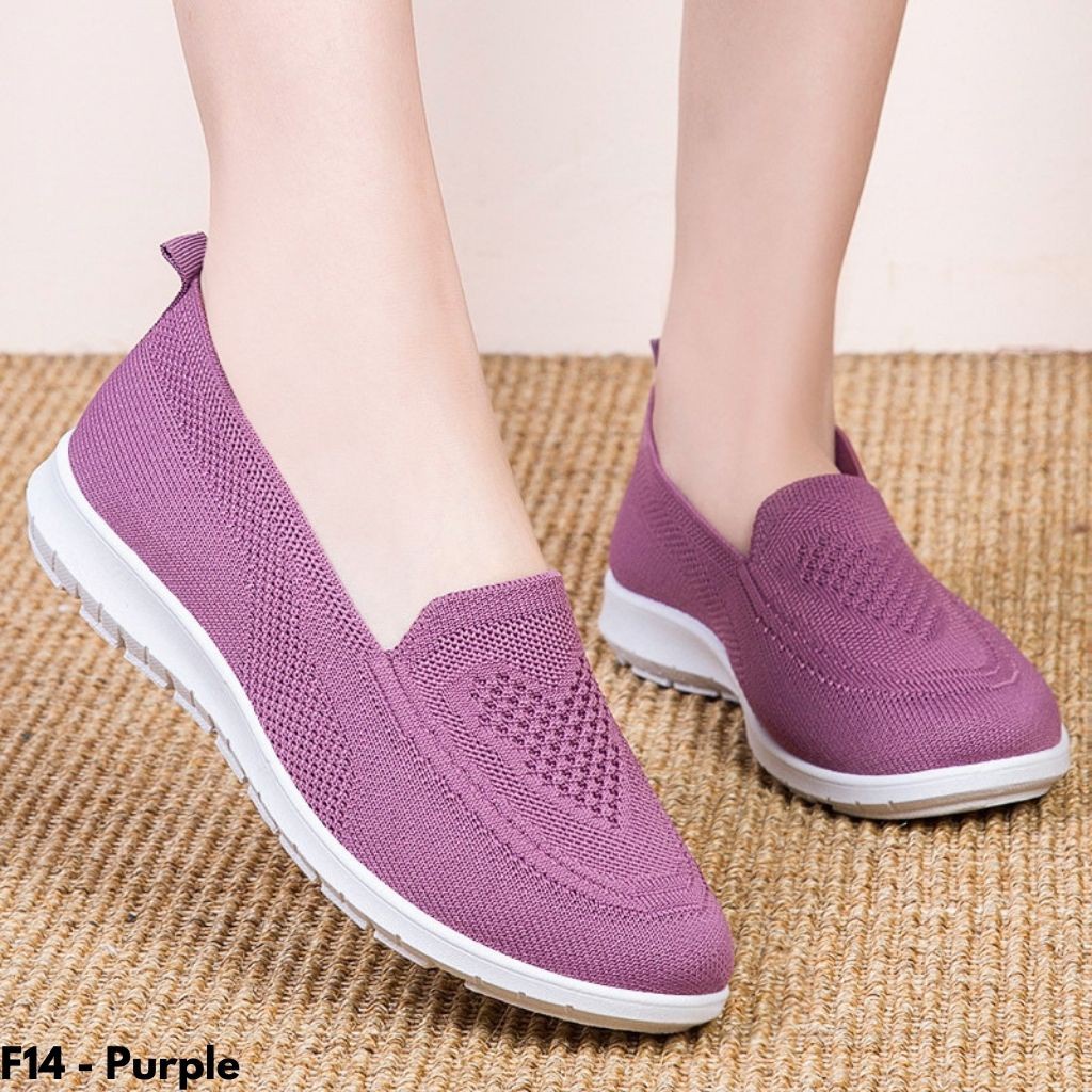 Gypsy - Sepatu Wanita Flatshoes Sneakers Rajut Kanvas Tanpa Tali Import - Olahraga Hangout Kerja Casual XF14