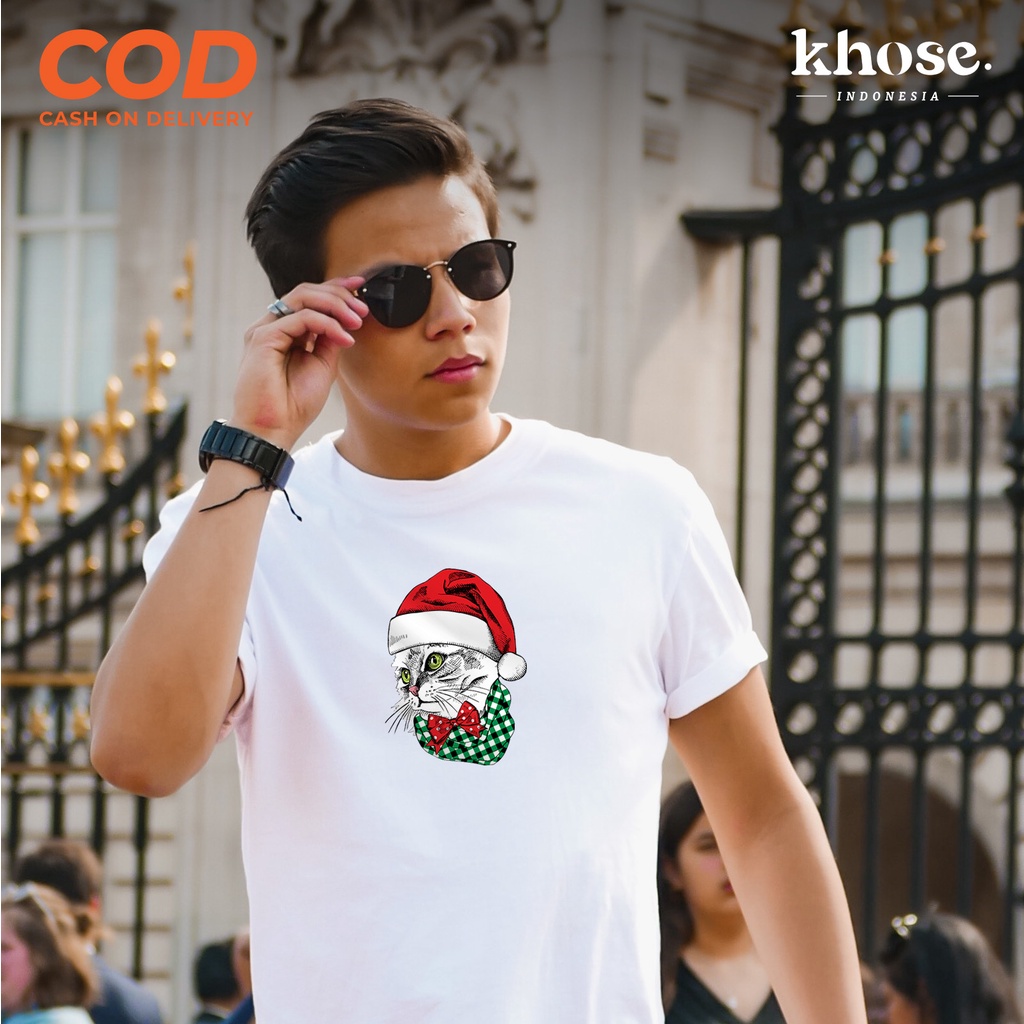 KHOSE KAOS  CHRISTMAS CAT NATAL DEWASA Kode X-01 / Kaos Pria dan Wanita / Kaos Couple / Kaos Oversize