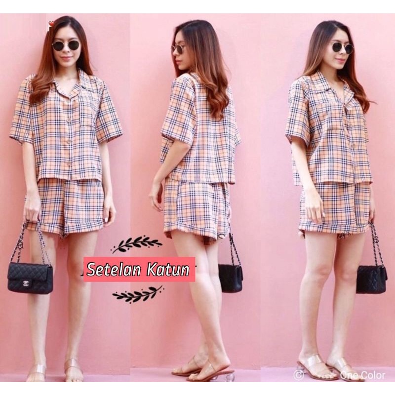 SEtelan set baju kerja blouse Korea kotak wanita