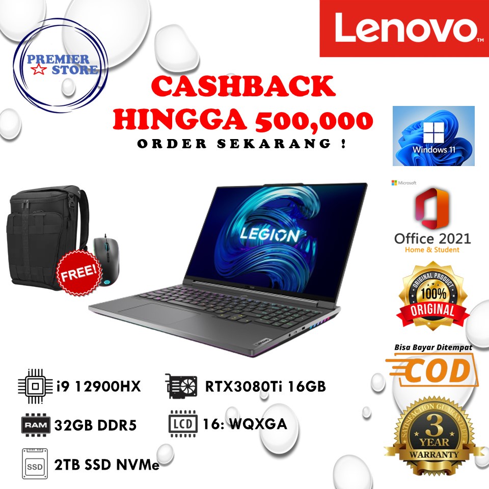Lenovo Legion 7i 16IAX7 3WID i9-12900HX 32GB 2TB RTX3080Ti 16GB W11+OHS 165Hz