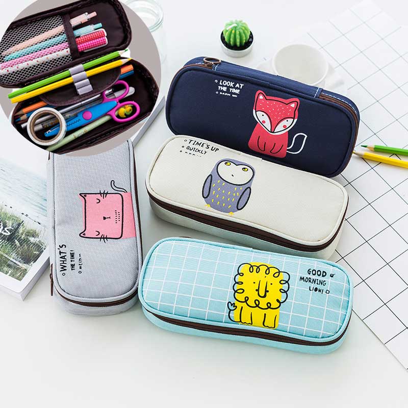 

Kawaii Canvas Pencil Case Large capacity Cute Animal Pen Bag Student School Pencil Bags for Maiden G