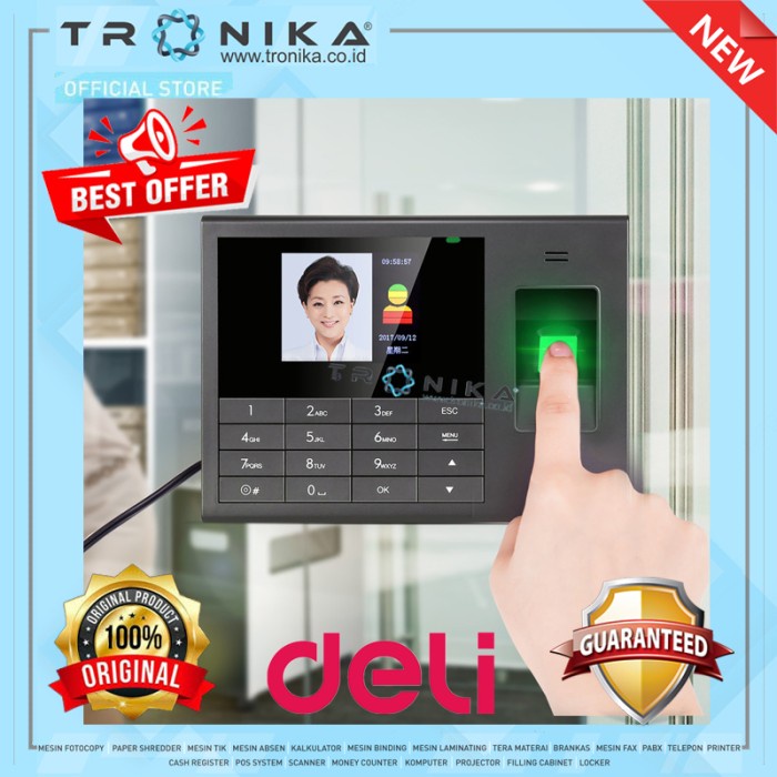 MESIN ABSENSI Deli Face Recognition Attendance Machine E3765 | GARANSI