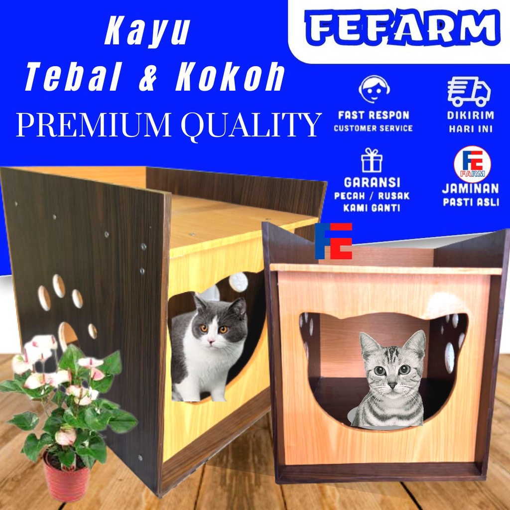 RUMAH KANDANG KUCING LUCU HARGA MURAH UKURAN BESAR JUMBO XL PREMIUM DAN ELEGAN BAHAN KAYU FEFARM