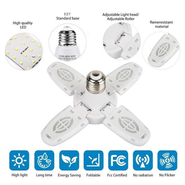 LAMPU BOHLAM LED E27 28 WATT MINI / BOHLAM LAMPU LED FAN BLADE E27 / BOHLAM LIPAT MINI MODEL DAUN BILAH KIPAS / MINI FAN BLADE LED BULB 28W