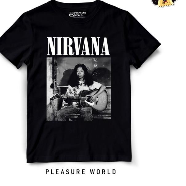 Kaos Band Nirvana x Mandra | Baju Mandra Nirvana| Pleasure World - Putih, S