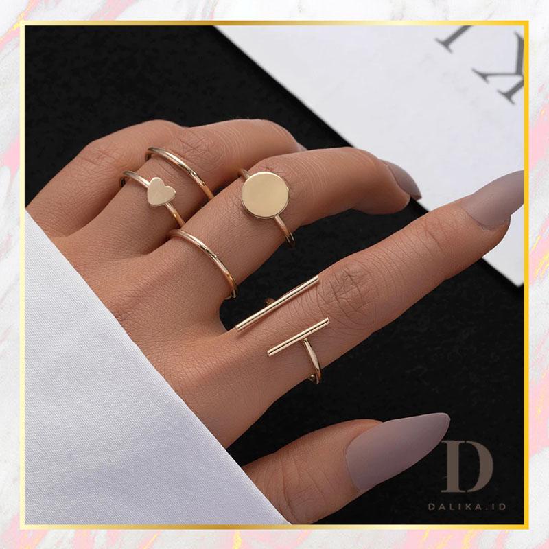 Cincin Set Wanita 6 Pcs / Set Spiral Hati Bulat Garis